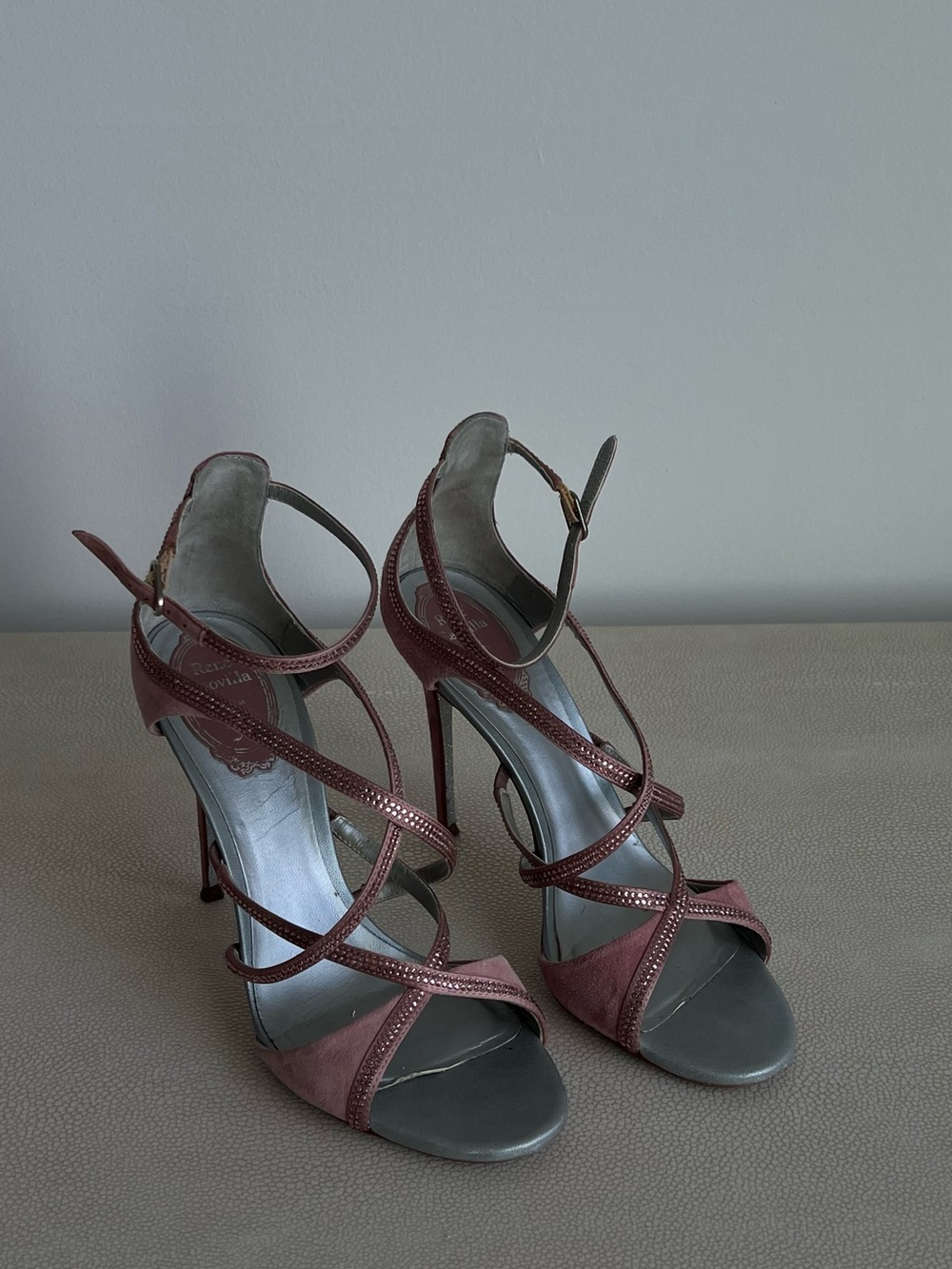 Rene Caovilla Rose Mauve Strappy Stiletto Sandals